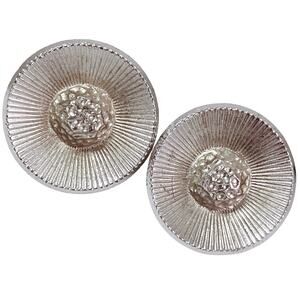 Signed Emmons Mid Century Earrings Sunburst Clip On 1950s 1960s Silver Tone